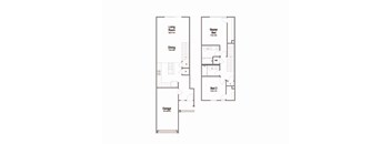 A floor plan of a house with a garage, two bedrooms, a living room, and a dining room.