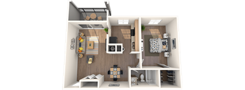 Pet-Friendly Apartments in Tampa, FL – Belara Lakes – 3D Floorplan of our 1 bed, 1 bath, 830 sq. ft. Heron Floorplan