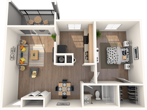 Pet-Friendly Apartments in Tampa, FL – Belara Lakes – 3D Floorplan of our 1 bed, 1 bath, 830 sq. ft. Heron Floorplan