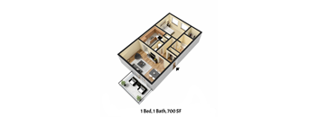 the floor plan of 1 bed 1 bath 700 sq ft