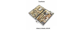 the bedrooms in the floor plan are separated by baths