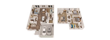 Two floor plans of a house with a car parked in the driveway.