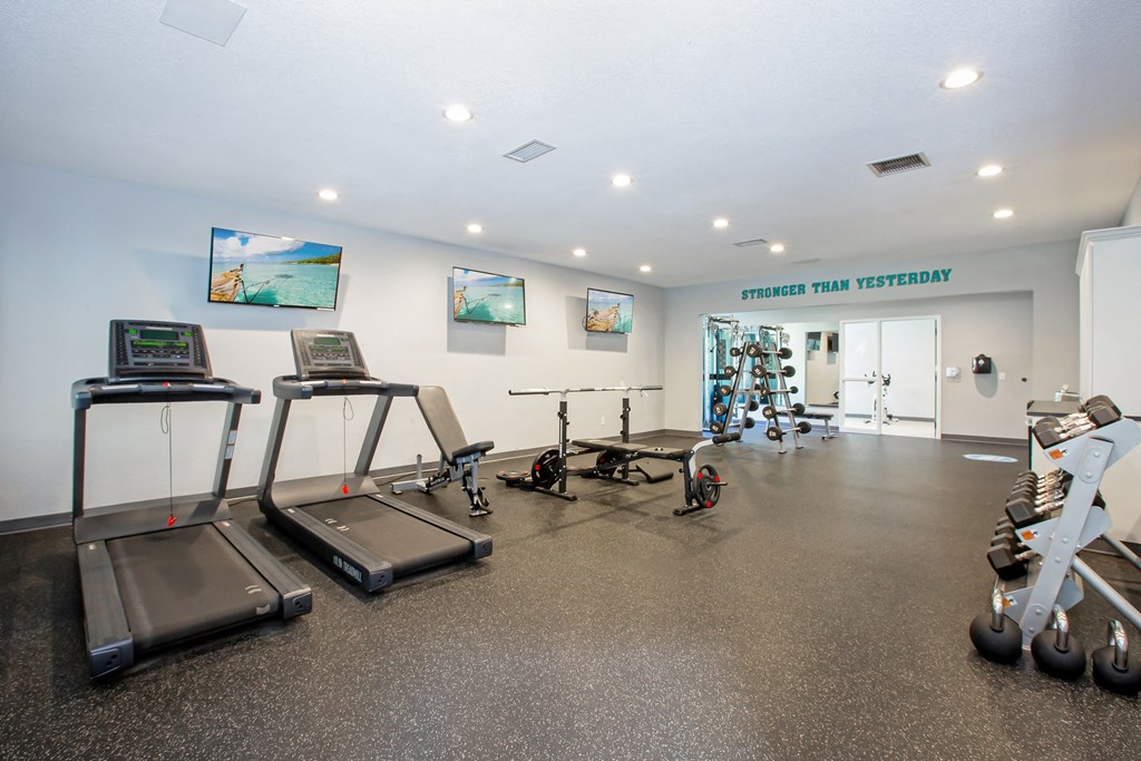 Hinton Height_Cottage Grove_MN_the gym with treadmills and weights at the apartments