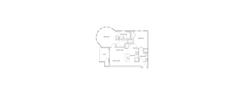 A floor plan of a house with a living room, dining area, kitchen, and three bedrooms.