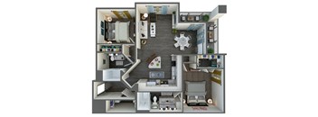 a 3d rendering of a 1 bedroom floor plan with a bathroom and a balcony