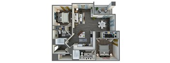 a 3d floor plan of a 2100 sq ft apartment