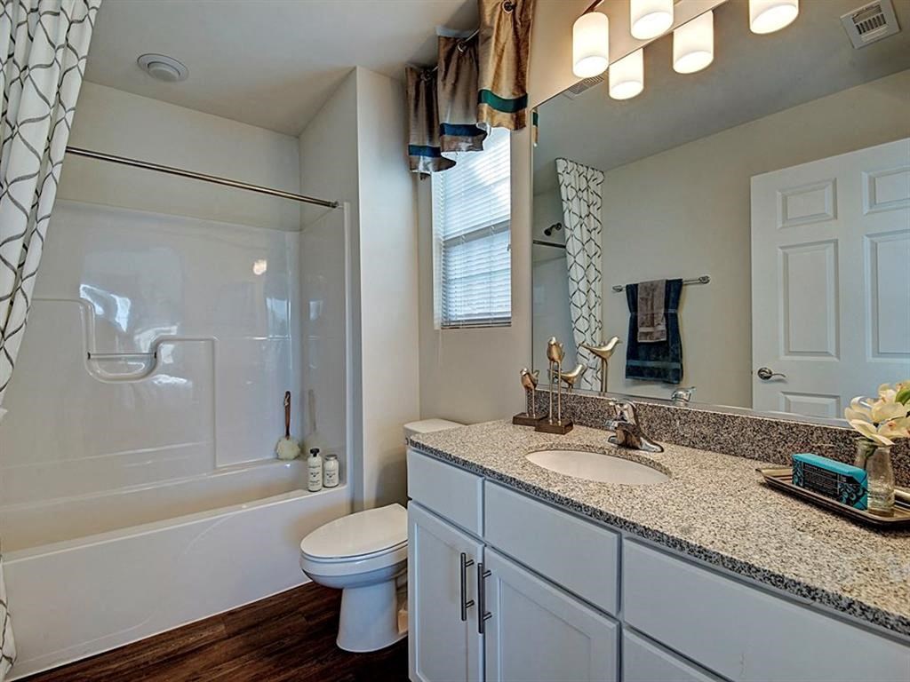 a bathroom with a sink and a shower and a toilet