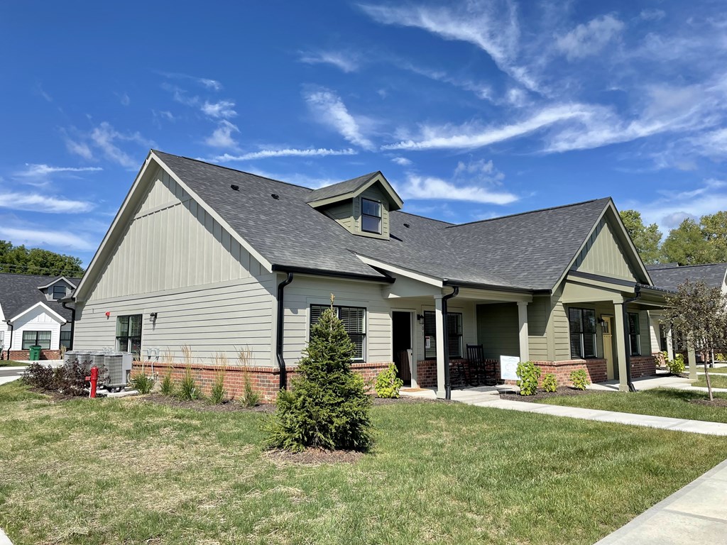 a house with a gray roof on a sunny day