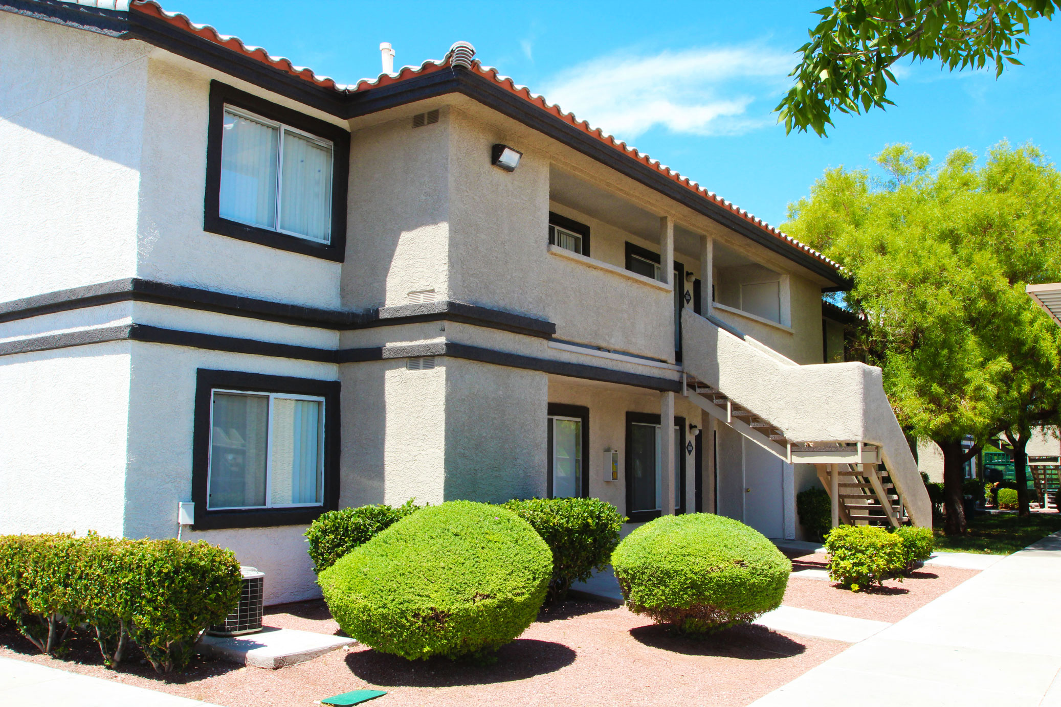 exterior of building, 2 story, outside staircase