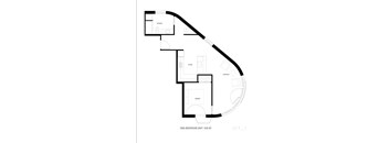 A black and white image of a one-bedroom unit floor plan.