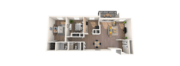Tampa, FL Apartments – Belara Lakes – 3D floorplan of our 2 bed, 2 bath, 1248 sq. ft. Jaeger Floorplan
