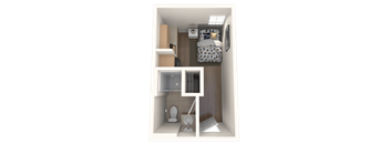 A small bathroom with a toilet, sink, and a bed in the corner.