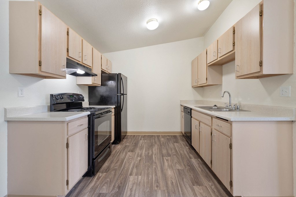 updated kitchen with black appliances