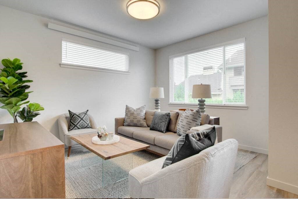 a living room with a couch and a coffee table