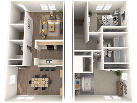 a screenshot of two different views of a floor plan of a house