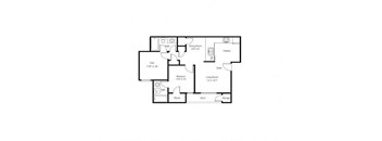 a floor plan of 1 bed 2 bath with den