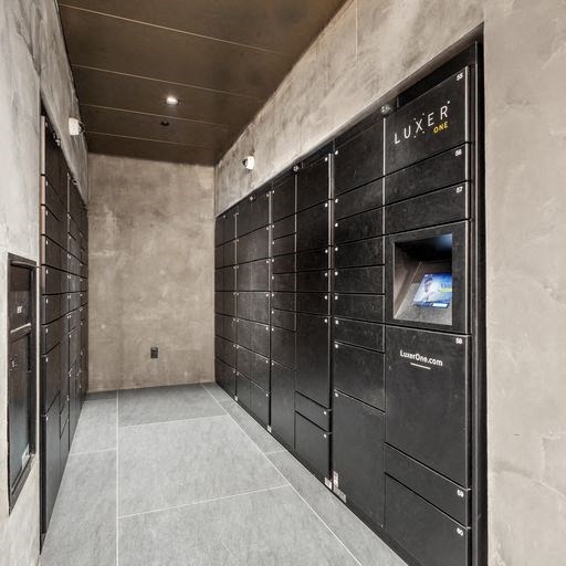 a large room with a bunch of lockers in it