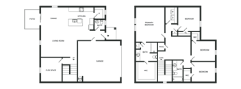 Two black and white floor plans of a house with labeled rooms.