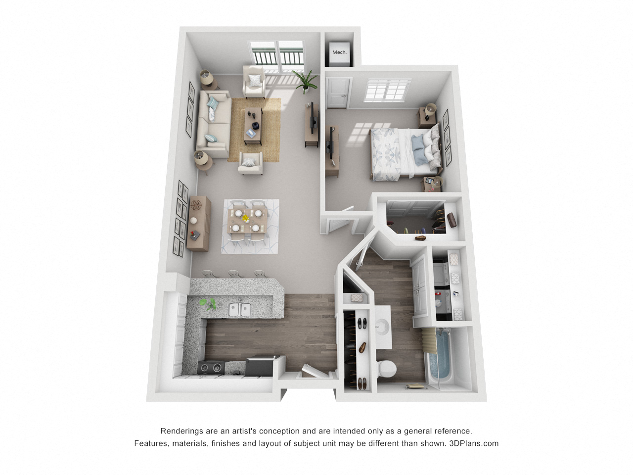 1 Bed - 1 Bath |876 sq ft One Bed | One Bath floor plan