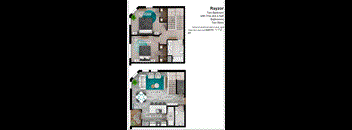 a floor plan of two bedroom apartment with one and a half bathrooms
