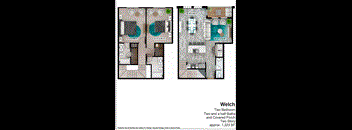 a floor plan of two and a half baths and covered porch