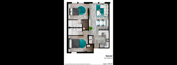a floor plan of a two bedroom apartment with a bathroom and a terrace