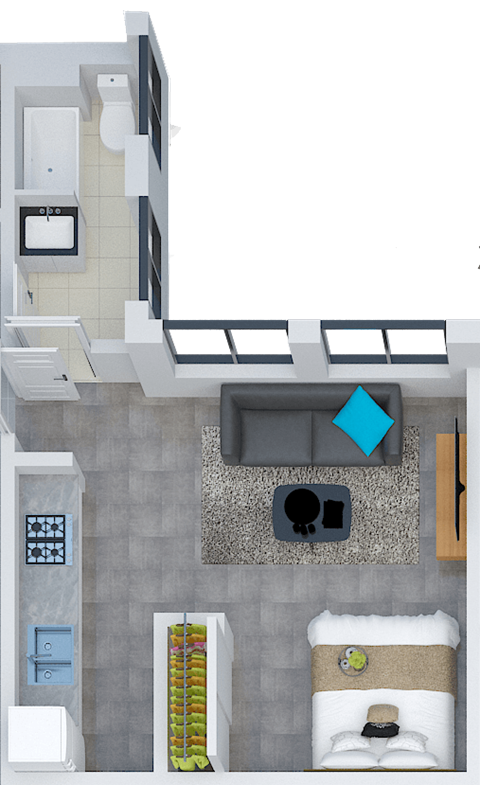 a birdseye view of our studio apartment