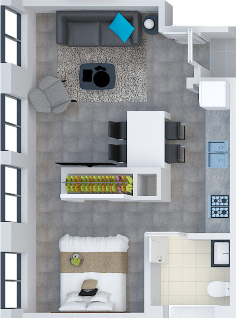 a birdseye view of our 1 bedroom apartment at university gardens in tempe