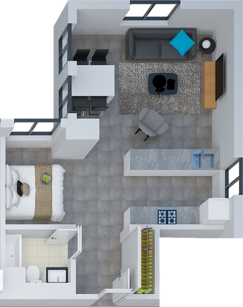 a floor plan of a studio apartment