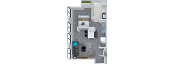 a floor plan of a studio apartment with a bedroom and a living room