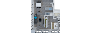 a floor plan of a studio apartment with a bedroom and a living room
