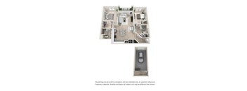 A floor plan of a house with a garage and a car.