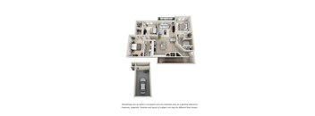 A floor plan of a house with a garage and a car.