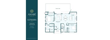 Amare Santa Fe Lunara floor plan with 2 bedrooms and 2 bathrooms.