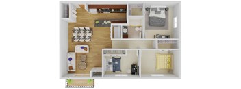 a 3d floor plan of a house with a bedroom and a living room