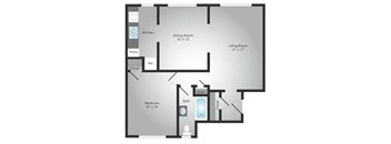 a blueprint of a floor plan with a bedroom and a living room