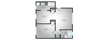 a floor plan of a unit with a bedroom and a living room