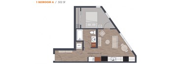502sf One Bedroom Floorplan