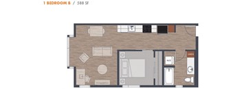 588sf One Bedroom Floorplan