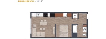 Open One Bedroom Floorplan C