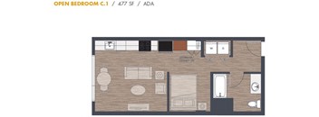 Open One Bedroom Floorplan C1