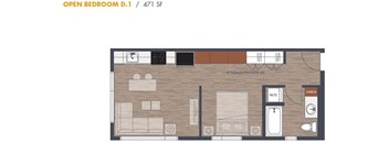 Open One Bedroom Floorplan D1