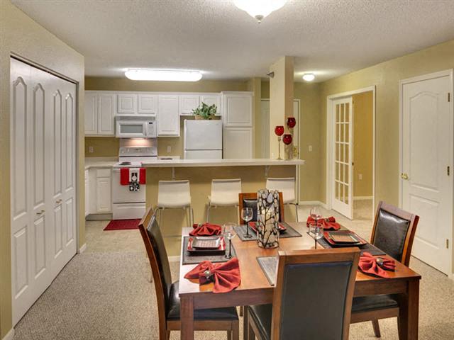 Dining room with view to kitchen
