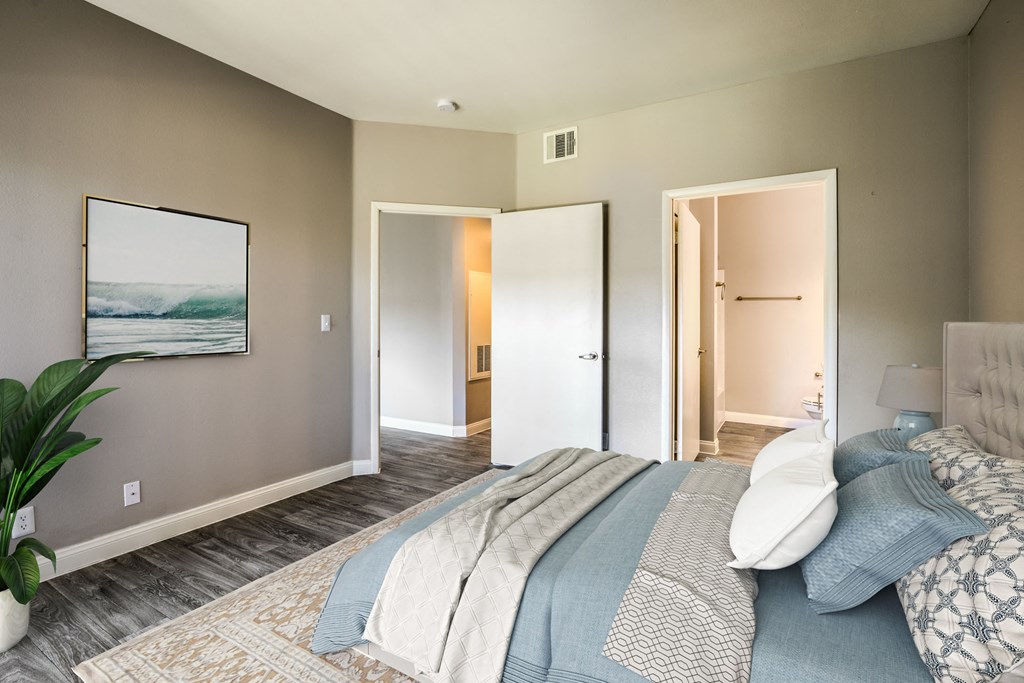 Madison at Black Mountain apartments photo of a bedroom with hardwood flooring