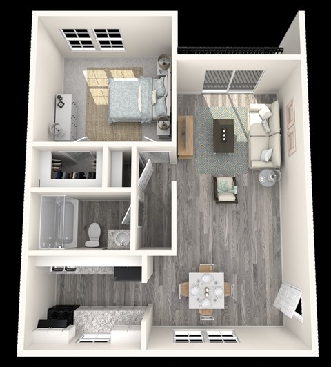 1 Bed, 1 Bath, 832 sq. ft. Magnolia floor plan