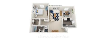 this is a 3d floor plan of a 884 square foot 1 bedroom apartment at the