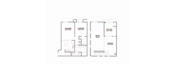 A floor plan of a two-story house with a living room, bedrooms, and a roof deck.