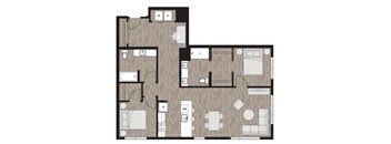 2 bed 2 bath floor plan H at Riverfront Everett, Washington