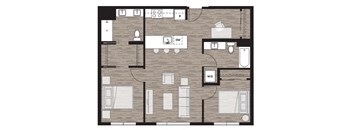 a floor plan of a bedroom apartment at Riverfront Everett, Everett, 98101