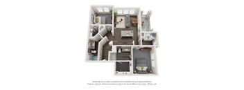 A 3D floor plan of a house with multiple rooms.